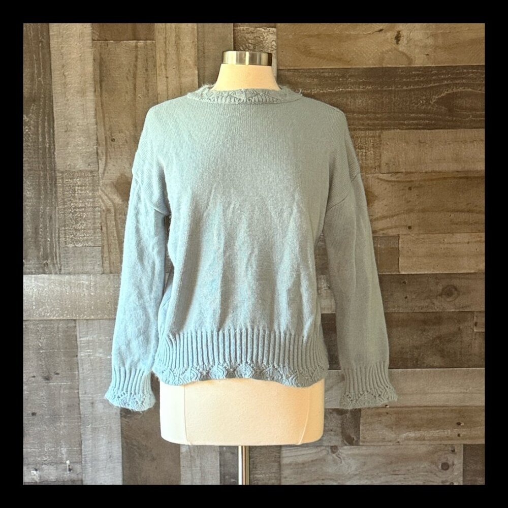 Vintage 90s blue knit mock neck sweater medium pastel feminine cottagecore